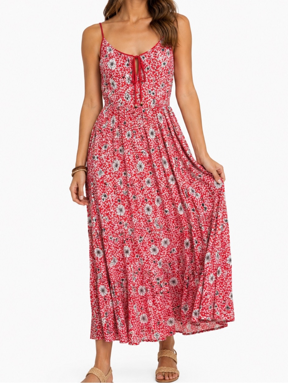 For The Republic Floral Flowy Maxi Dress XL Pink Coral Rayon Lined Feminine Boho